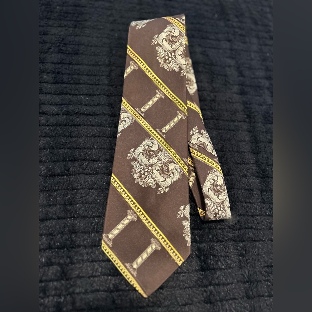 Pierre Cardin Brown Tie with Gold and Cream Accents